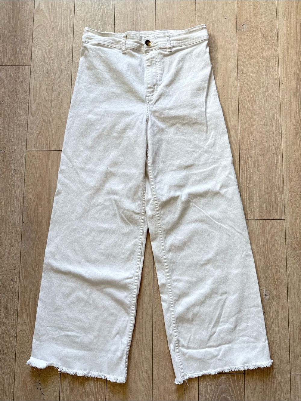 BILLABONG Bright White FREE FALL High Rise Wide Leg Frayed Hem Jeans Sz 31
